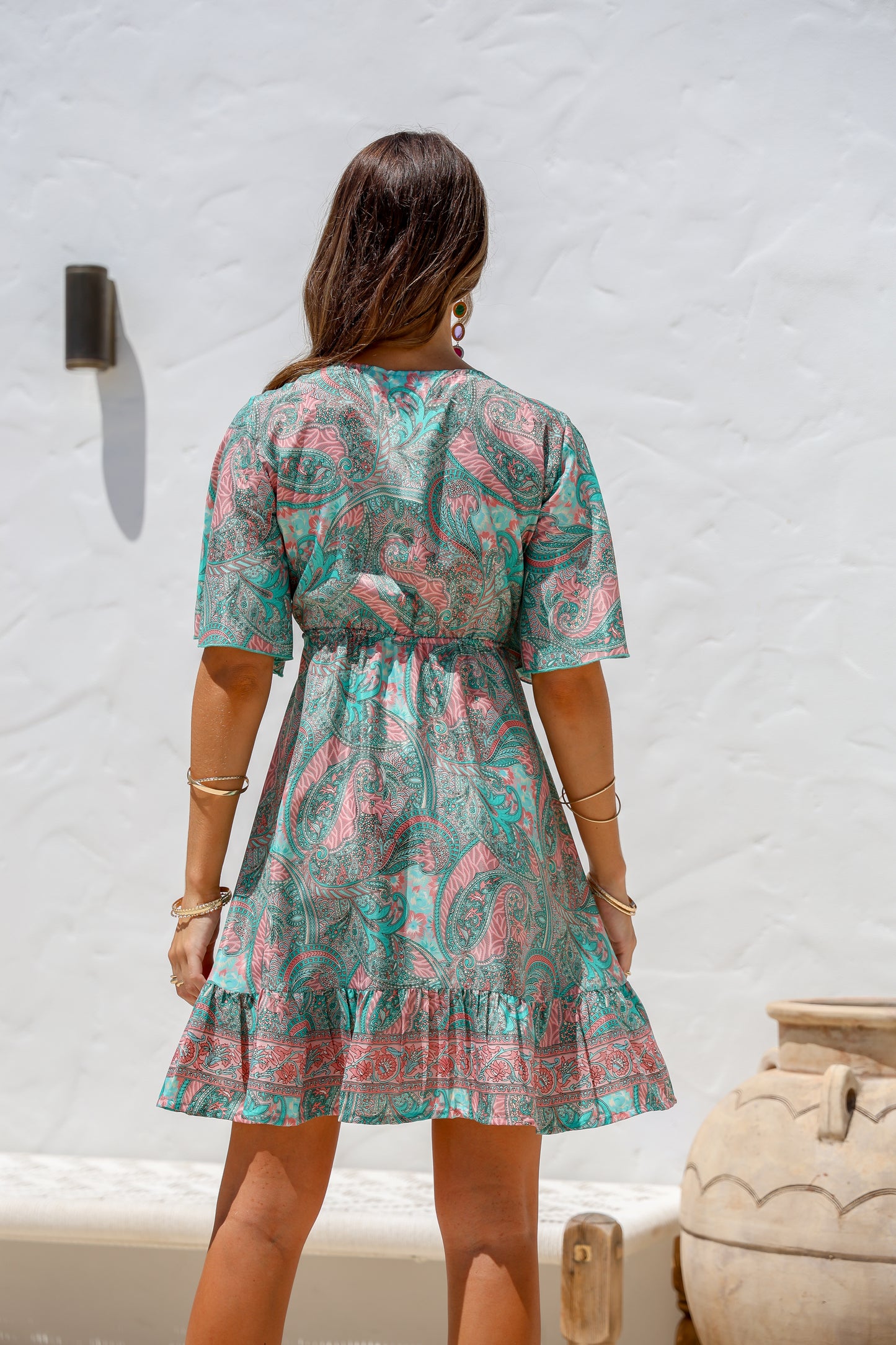 Simone Tie Dress (Green/Pink)