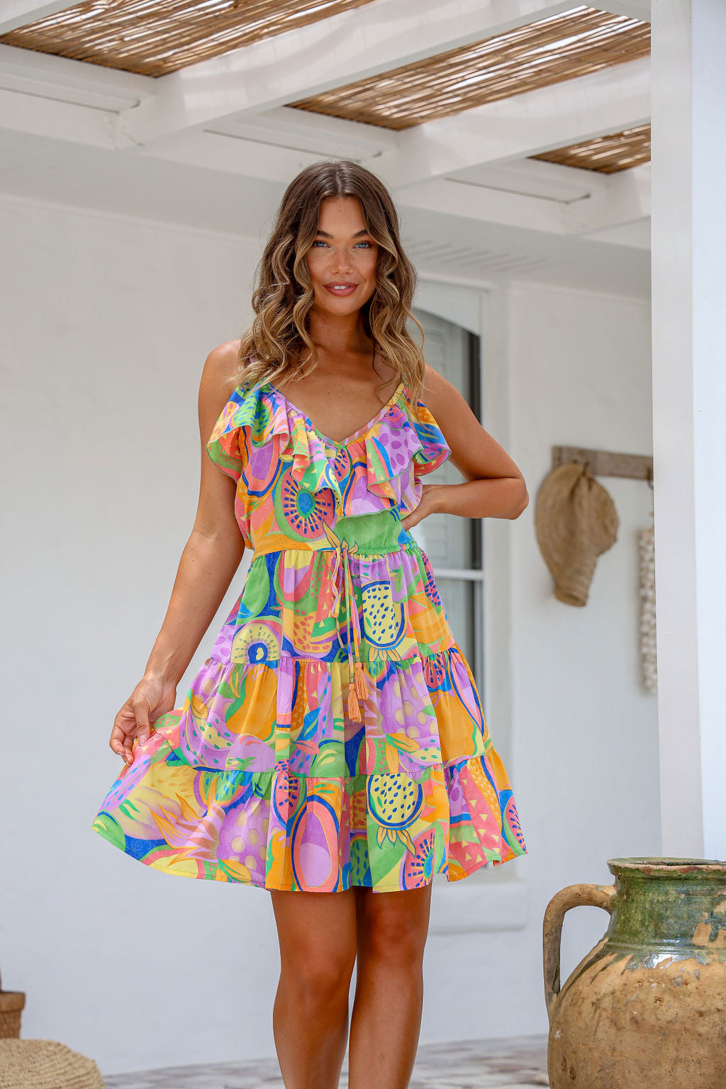 Breanna Short Dress (Melon Print)