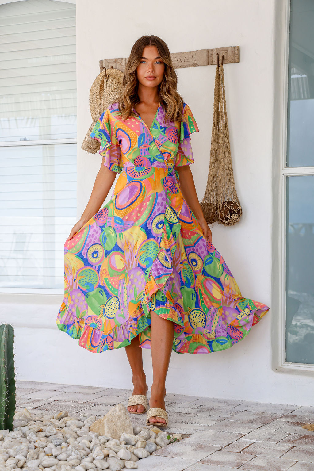 Ava Wrap Dress (Melon Print)