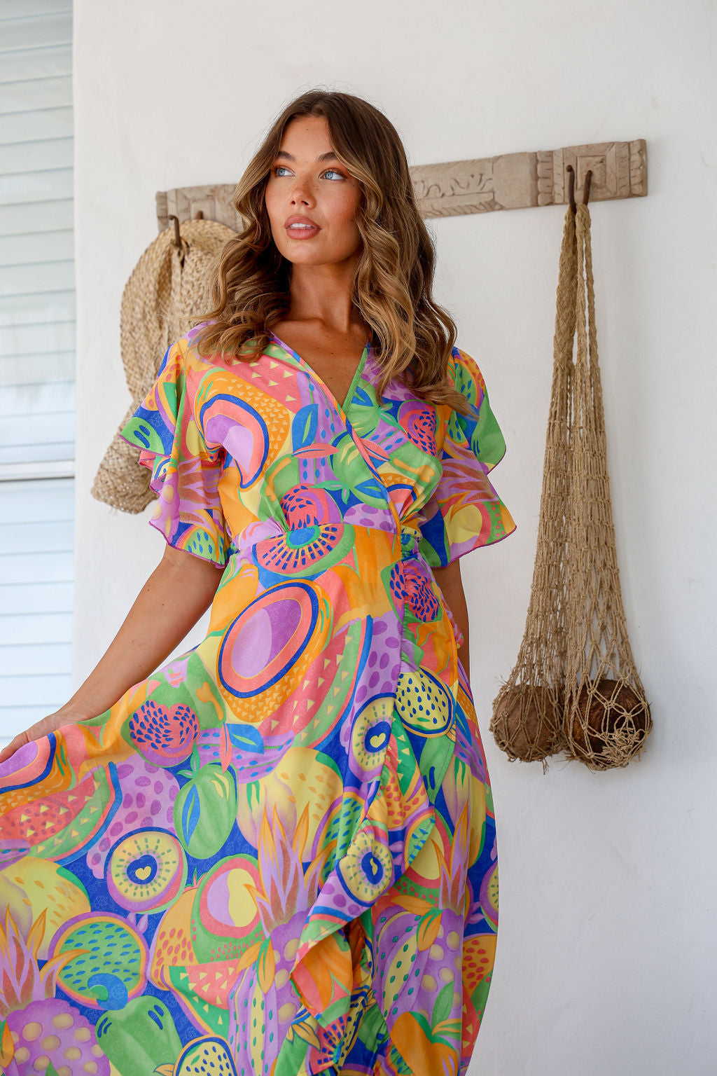 Ava Wrap Dress (Melon Print)